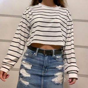 Casual Striped Cropped Long Sleeve